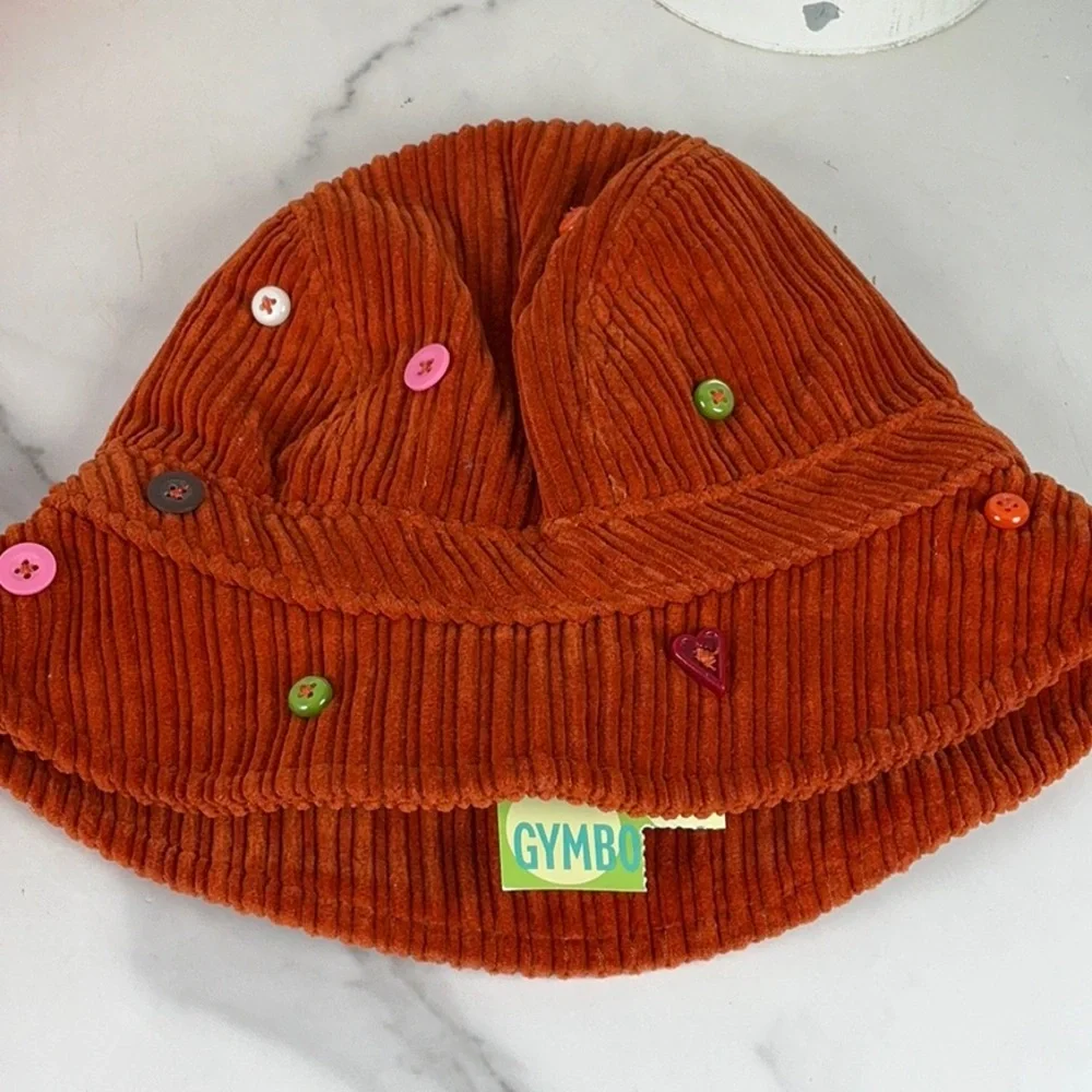Gymboree ‘04 Vintage Orange Corduroy Hat with‎ Colorful Buttons Fall